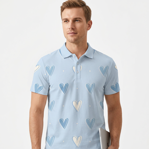 <b>Men's</b> Light Blue Heart Print <b>for</b> <b>Shirt</b> Jersey Short Sleeve Casual Knitted Cotton Breathable Regular Fit Made in Bangladesh - Product Image 6