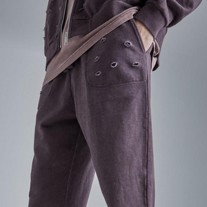 Pantalon de jogging décontracté en coton mi-lourd pour homme, style vintage, délavé à l'acide, effet soleil, coupe large, taille mi-haute - Product Image 6