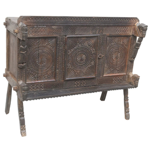 Haswani Handicrafts Vintage Wooden Majuce <b>Chest</b> Hand Carved <b>Storage</b> Cabinet Antique Rustic Furniture - Product Image 1