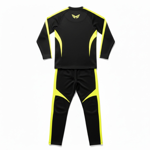 Conjunto deportivo de compresión para hombre de marca privada, ropa de gimnasio de corte ajustado, conjunto de 2 piezas, leggings y camiseta de manga larga para gimnasio - Product Image 2