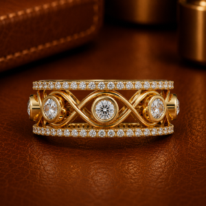 แหวนทองคำขาว 14K ลายฉลุแบบคลาสสิก ประดับเพชรทรงกลมเพาะเลี้ยง ดีไซน์เกลียวแบบอินฟินิตี้ วงแหวนแบบ Eternity หน้ากว้าง ผลิตตามสั่ง ขายส่งจากโรงงาน - Product Image 1