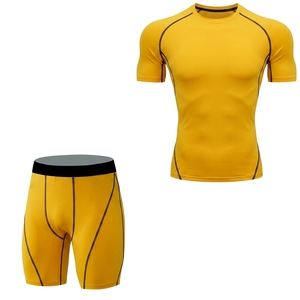 <b>Men's</b> Navy Blue <b>Compression</b> <b>Shirt</b> and Shorts Set Crew Neck Short Sleeve Moisture Wicking Fitted Polyester Athletic Wear - Product Image 5