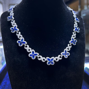 Collier en argent 925 avec diamants Moissanite VVS bleus, motif floral, style hip-hop, pour femmes - Product Image 1