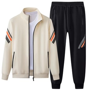 Custom Printed Lightweight Mens Athletic Two Stripe Red Full <b>Zip</b> <b>Hooded</b> Tracksuit Wholesale 2 Piece Fleece Jogger Set - Product Image 4