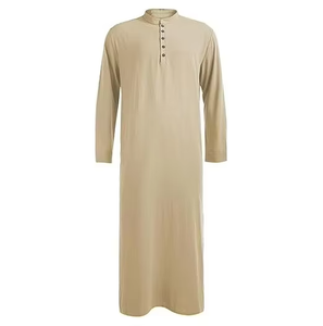 Wholesale Premium Cotton Stand Collar Modest <b>Men's</b> Loose Fit <b>Thobe</b> Islamic Eid Plus Size Floor Length Short Sleeve Quick Dry - Product Image 3
