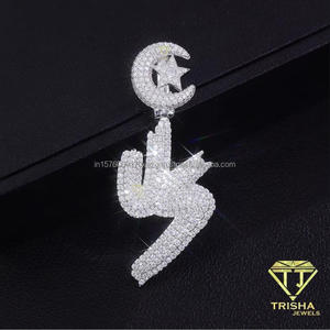 Colgante de luna creciente y rayo con diamante moissanita, diseño completamente detallado con piedras, joyería moderna de hip hop para hombre - Product Image 2