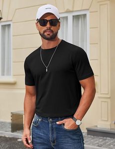 Men's <b>Black</b> Slim Fit Short Sleeve O-Neck <b>T</b>-<b>Shirt</b> 100% Cotton Jersey Casual Solid Color Plain Dyed Knitted Regular Length - Product Image 3