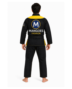 Kimono de Jiu-Jitsu Brésilien (BJJ) en coton noir et jaune, coupe classique pour homme, broderie de logo personnalisée, idéal pour l'entraînement intensif - Product Image 2