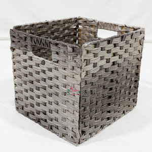 Modern Gray Rectangle Woven Paper Storage <b>Baskets</b> Set 2-Pack Space-Saving Organizer Bins Handles Bathroom Bedroom Home - Product Image 3