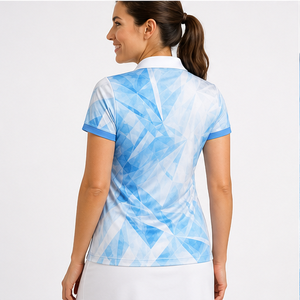 Polo à manches courtes pour femme, bleu ciel, motif géométrique, logo personnalisé, séchage rapide, sublimation, vêtements de sport pour le golf - Product Image 4