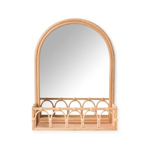 Cloud shape wooden mirror with storage <b>shelf</b> & <b>hook</b> functional rattan wall hanging mirrors - Product Image 2