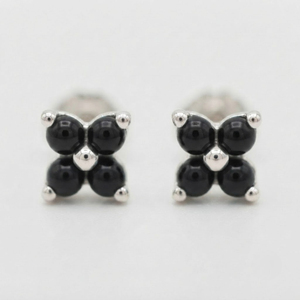 Rhaya Jewels <b>Black</b> Onyx Floral <b>Stud</b> <b>Earrings</b> Sterling Silver Rhodium Plated Trendy Children's Women's Engagement Romantic - Product Image 1