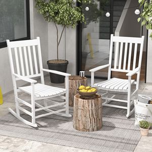 Set di 2 Sedie a Dondolo in Legno Bianco con Schienale Alto e Braccioli Curvi per Giardino e Balcone - Product Image 2