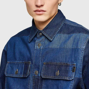 Chemise en jean pour homme à manches longues, coupe décontractée, col rabattu, délavage à la pierre, manches complètes, coton crocheté, double boutonnage, style vintage - Product Image 3