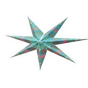 Lampes en papier imprimées multicolores à sept branches de 60 cm de la marque Laxmans Indian Handicrafts pour décorations de Noël, vente en gros - Product Image 2