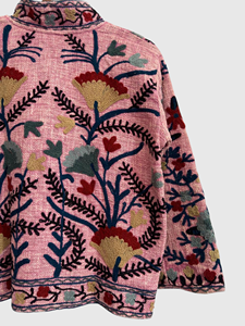 Veste en laine florale brodée à la main avec col montant, manches longues, coupe ample, grande taille, vêtements d'hiver pour femmes adultes - Product Image 5