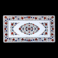 Mesa de Centro Decorativa Tradicional Hecha a Mano con Incrustaciones de Mármol Ecológico, Piedra Preciosa de Lujo con Diseño Floral Blanco Pietra Dura