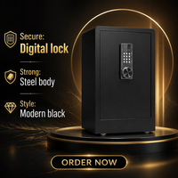 Caja Fuerte Digital con Contraseña para Oficina en Casa, 80 cm, Negra, Antirrobo, Totalmente de Acero, para Dormitorio o Mesita de Noche