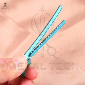 Pinces de sectionnement de cheveux robustes en acier inoxydable bleues pour salon de coiffure, accessoires de maintien pour barrettes - Product Image 4