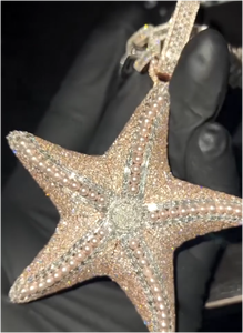 Colgante de Estrella de Mar con Incrustaciones de Moissanita VVS en Oro Rosa y Perlas, Cadena de Lujo, Estilo Hip Hop Bling, Único y de Moda, Éxito de Ventas - Product Image 3