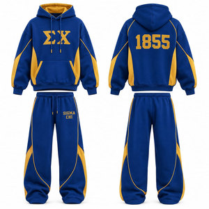Conjunto de chándal Sigma Chi, sudadera con capucha y pantalones largos con letras griegas en azul y dorado, conjunto informal 1855 - Product Image 4