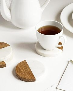Marble & Wood Round <b>Coasters</b> Elegant Handmade Table Protection - Product Image 3
