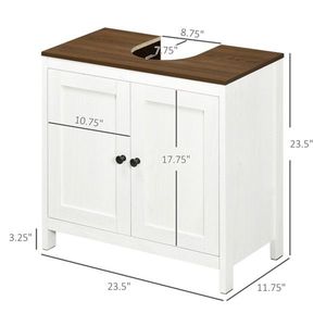 Antico bianco noce-come piedistallo lavandino armadio di stoccaggio a doppia porta sotto lavello vanità per il bagno - Product Image 3