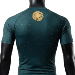 Ensemble T-shirt et short de compression pour homme, couleur vert-bleu foncé et or, séchage rapide, extensible, pour la gym, le fitness, l'entraînement, la course à pied, les vêtements de sport athlétiques - Product Image 4