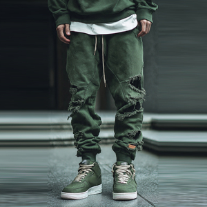 Wholesale Jogger Distress Sweatpants Men Winter Streetwear Windproof Distressed Fleece <b>Trouser</b> Pajama - Product Image 1