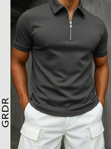 Men's Summer T <b>shirts</b> Collar Half <b>Zip</b> Short Sleeve T-<b>Shirt</b>, Suitable For Outdoor, Vacation And Casual Wear - Product Image 5