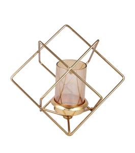 Porte-bougie en métal plaqué or moderne, design géométrique, décoration de bureau, style minimaliste, décoration intérieure - Product Image 3