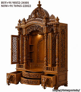 Buy Teak Wood Heavy Carved Indian Mandir with Door DST Exports <b>Wall</b> Mounted Small Size Temple with <b>Storage</b> Wholesale Pooja <b>Unit</b> - Product Image 4