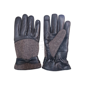 Tweed Leather <b>Gloves</b> Women Wrist Length Retro Style Touchscreen Warm Winter Outdoor Twill Casual Fashion <b>Gloves</b> - Product Image 1