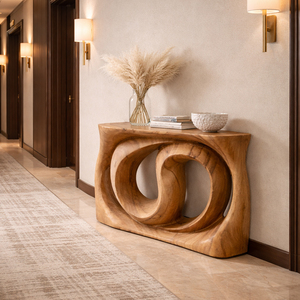 Mesa Consola Única de Madera Natural de Suar con Forma Orgánica Retorcida, Artesanía en Madera de Alta Calidad, Moderna para Entrada, Hotel, Sala de Estar - Product Image 5