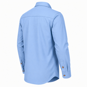 Men's Light Blue <b>Flame</b> Retardant Work <b>Shirt</b> Long Sleeve Cotton Uniform With Chest Pockets And Red Label Detail - Product Image 2