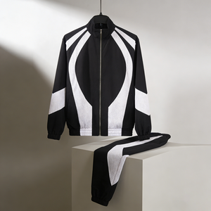 Veste de survêtement homme noire et blanche à blocs de couleur, col montant, fermeture éclair, sportive, respirante, en polyester tricoté, pour l'automne - Product Image 4