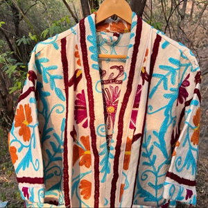 Kimono de Algodón Bordado a Mano para Mujer, Estilo Bohemio, Floral, Abierto por Delante, Manga Larga, Hasta la Rodilla, Túnica de Invierno, Venta al Por Mayor - Product Image 2