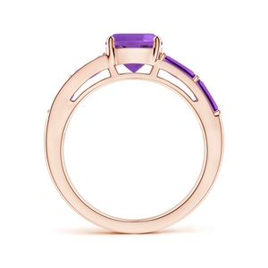 Natural 7mm Cushion & 5*3 5mm Emerald Cut Amethyst & Round Diamond Double Band Ring 14k Gold Dual Band Wedding Ring For Women - Product Image 3