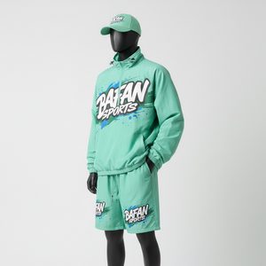 Conjunto corto cortavientos para hombre, tejido ligero de poliéster transpirable, color verde menta, logotipo personalizado con serigrafía, ropa deportiva de talla grande - Product Image 4