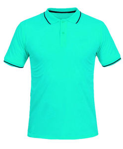 Men's Solid Color Short Sleeve Knitted Polo Shirt Casual Style Regular Fit Green with <b>Black</b> Trim Collar and Cuffs - Product Image 2
