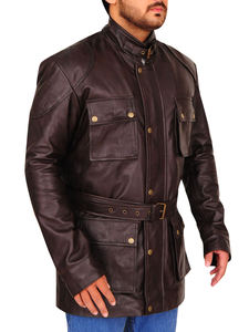 Veste Safari en Cuir de Vachette de Haute Qualité, Col Montant, Écologique, Imperméable, Réversible, Style Urbain, Marron pour Hommes - Product Image 3
