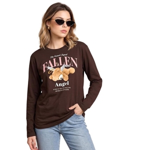 เสื้อยืดแขนยาว Fallen Angel สำหรับผู้หญิง สีน้ำตาล ผ้าฝ้าย ลำลอง พิมพ์ลายกราฟิก คอกลม ทรงหลวม แขนยาวเต็มตัว พิมพ์ลายเจอร์ซีย์ - Product Image 1
