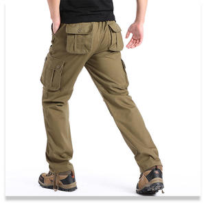 Jaffico International Men's Khaki Cotton Cargo Pants Elastic Waist Multiple Pockets Workwear Style Breathable Lightweight Casual - Product Image 4