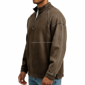 Pull à col zippé pour homme en satin respirant, séchage rapide, léger, 100% coton lavé, coupe oversize, vente en gros, commande en vrac, OEM personnalisé - Product Image 5