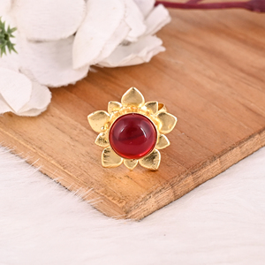 Elegant Garnet Hydro Stone Gold Plated Brass Round Gemstone <b>Ring</b> Stylish Designer Jewelry for <b>Women</b> - Product Image 3