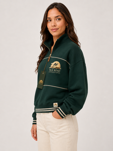 Sweat-shirt demi-zip en polaire vert pour femme Silk Road, couleur unie, décontracté, manches longues, pour l'été, prix abordable, OEM, polyester/coton - Product Image 3