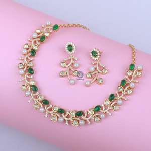Veena Green Moissanite Designer Chandelier Earrings Set - Product Image 2
