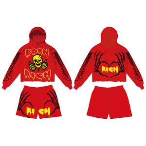 Conjuntos de Sudadera con Capucha y Pantalones Cortos de Verano Vintage de Alta Calidad con Logotipo Personalizado, Transpirables, con Estampado Lavado al Ácido, Estilo Hip Hop, de Algodón con Efecto Desgastado por el Sol - Product Image 4