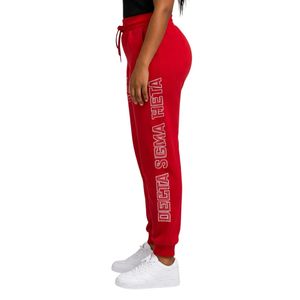 Delta Sigma Theta Red Sequins Patch Sweatpants for Women Comfortable Fit Premium Fabric Greek Sorority Apparel Casual Wear - Product Image 3