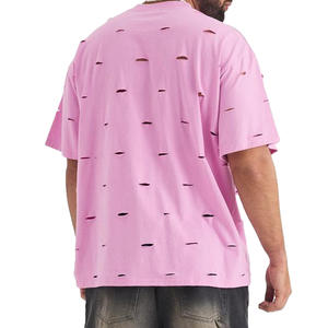 T-shirts Homme Personnalisés en Gros Effet Vieilli 100% Coton OEM Premium Respirants Unis Délavés Déchirés Vêtements et Habillement pour Hommes - Product Image 2